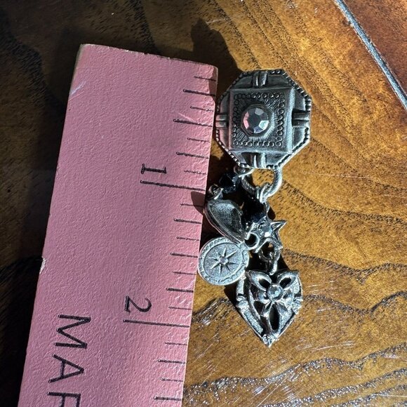 VTG Earrings Dangle Pierced 2" Rhinestones Hearts Stars Pewter Geometric Charm - Picture 7 of 7